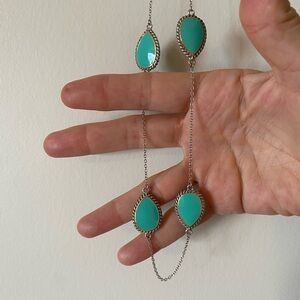 Turquoise and silver long chain and chunk necklace